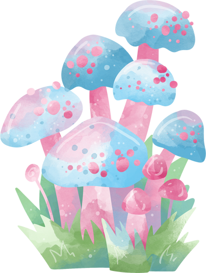 Cartoon fairy tale illustration, magic mushroom