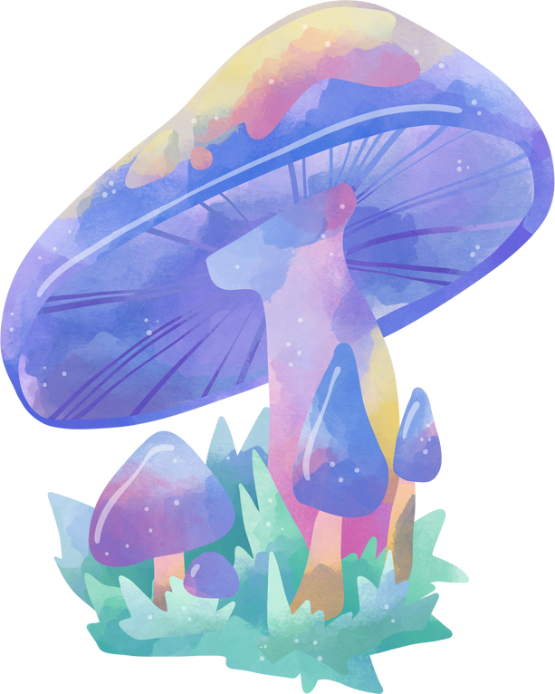 Cartoon fairy tale illustration, magic mushroom