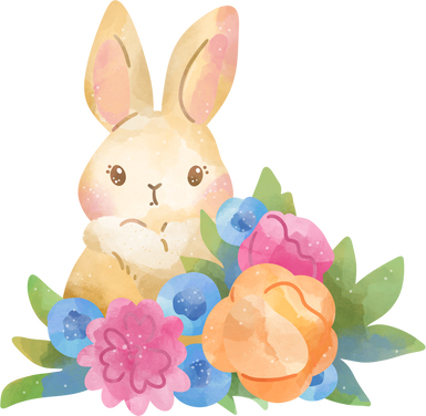 Cartoon illustration, rabbit in flowers