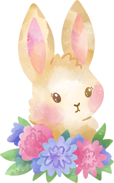 Cartoon illustration, rabbit in flowers